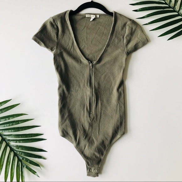 Express Tops - Express One Eleven Olive Ribbed Tee Bodysuit